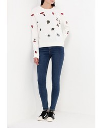 Женский белый свитер с круглым вырезом от Only