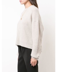 Женский белый свитер с круглым вырезом от Le Kasha