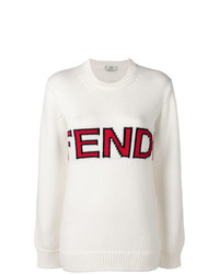 Белый свободный свитер с принтом от Fendi