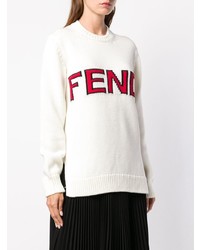 Белый свободный свитер с принтом от Fendi
