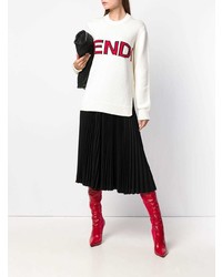 Белый свободный свитер с принтом от Fendi