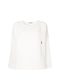 Белый стеганый свитер с круглым вырезом