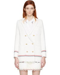 Белый твидовый двубортный пиджак