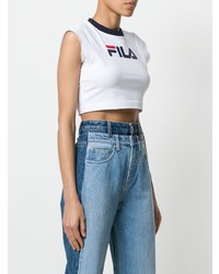Белый укороченный топ с принтом от Fila