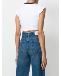 Белый укороченный топ с принтом от Fila