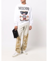 Мужской белый флисовый свитшот с принтом от Moschino