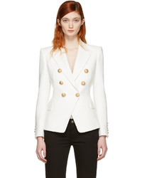 Белый хлопковый двубортный пиджак