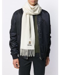 Мужской белый шарф с вышивкой от Moschino