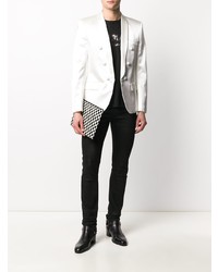Мужской белый шелковый двубортный пиджак от Balmain