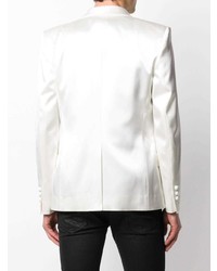 Мужской белый шелковый двубортный пиджак от Balmain