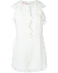 Белый шелковый комбинезон с шортами с рюшами