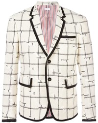 Мужской белый шелковый пиджак в шотландскую клетку от Thom Browne