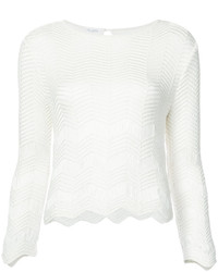 Женский белый шелковый свитер с узором зигзаг от Oscar de la Renta