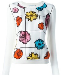 Белый шелковый свитер с цветочным принтом