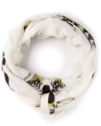 Женский белый шелковый шарф с принтом от Alexander McQueen