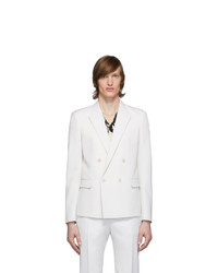 Белый шерстяной двубортный пиджак