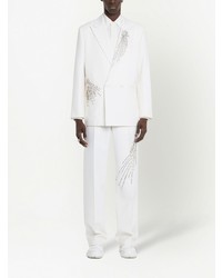 Мужской белый шерстяной двубортный пиджак от Alexander McQueen