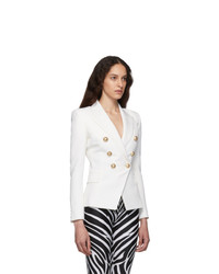 Женский белый шерстяной двубортный пиджак от Balmain