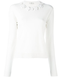 Женский белый шерстяной свитер с вышивкой от Fendi