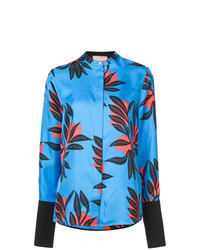 Бирюзовая блуза на пуговицах с цветочным принтом от Roksanda