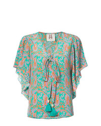 Бирюзовая блуза с коротким рукавом с принтом от Figue