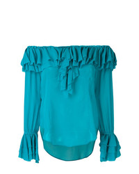 Бирюзовая блузка с длинным рукавом с рюшами от Twin-Set