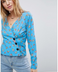 Бирюзовая блузка с длинным рукавом с цветочным принтом от ASOS DESIGN