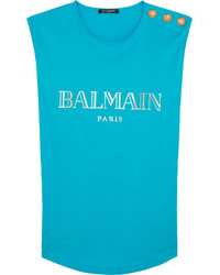 Бирюзовая блузка с принтом от Balmain
