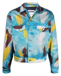 Мужская бирюзовая джинсовая куртка с принтом от Moschino