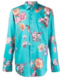 Бирюзовая классическая рубашка с цветочным принтом