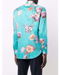 Мужская бирюзовая классическая рубашка с цветочным принтом от Etro