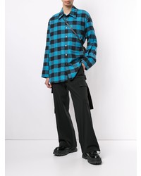 Мужская бирюзовая рубашка с длинным рукавом в мелкую клетку от Wooyoungmi