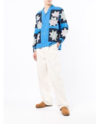 Мужская бирюзовая рубашка с длинным рукавом с вышивкой от Bode