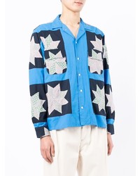 Мужская бирюзовая рубашка с длинным рукавом с вышивкой от Bode