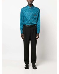 Мужская бирюзовая рубашка с длинным рукавом с принтом от Versace