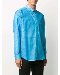 Мужская бирюзовая рубашка с длинным рукавом с принтом от Balenciaga