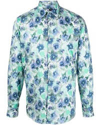 Мужская бирюзовая рубашка с длинным рукавом с цветочным принтом от Karl Lagerfeld
