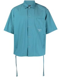 Мужская бирюзовая рубашка с коротким рукавом с вышивкой от Undercover