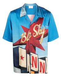 Мужская бирюзовая рубашка с коротким рукавом с принтом от BLUE SKY INN