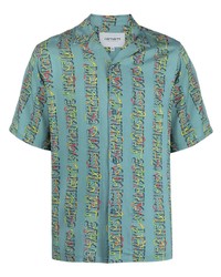 Мужская бирюзовая рубашка с коротким рукавом с принтом от Carhartt WIP