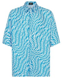 Мужская бирюзовая рубашка с коротким рукавом с принтом от Fendi