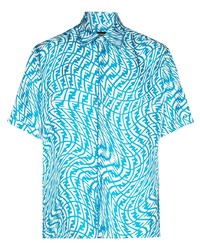 Мужская бирюзовая рубашка с коротким рукавом с принтом от Fendi