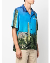 Мужская бирюзовая рубашка с коротким рукавом с принтом от BLUE SKY INN