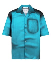 Мужская бирюзовая рубашка с коротким рукавом от Moschino