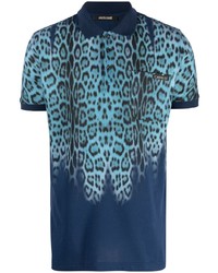 Бирюзовая футболка-поло с леопардовым принтом