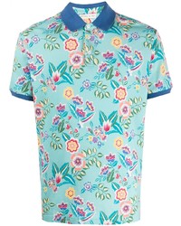 Мужская бирюзовая футболка-поло с цветочным принтом от Etro