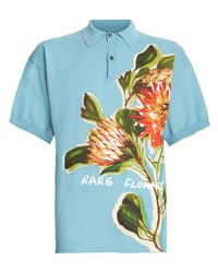 Мужская бирюзовая футболка-поло с цветочным принтом от Etro