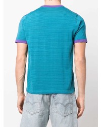Мужская бирюзовая футболка с круглым вырезом в горизонтальную полоску от Aspesi