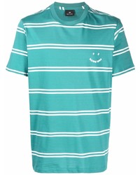 Мужская бирюзовая футболка с круглым вырезом в горизонтальную полоску от PS Paul Smith