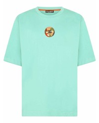 Мужская бирюзовая футболка с круглым вырезом с вышивкой от Dolce & Gabbana